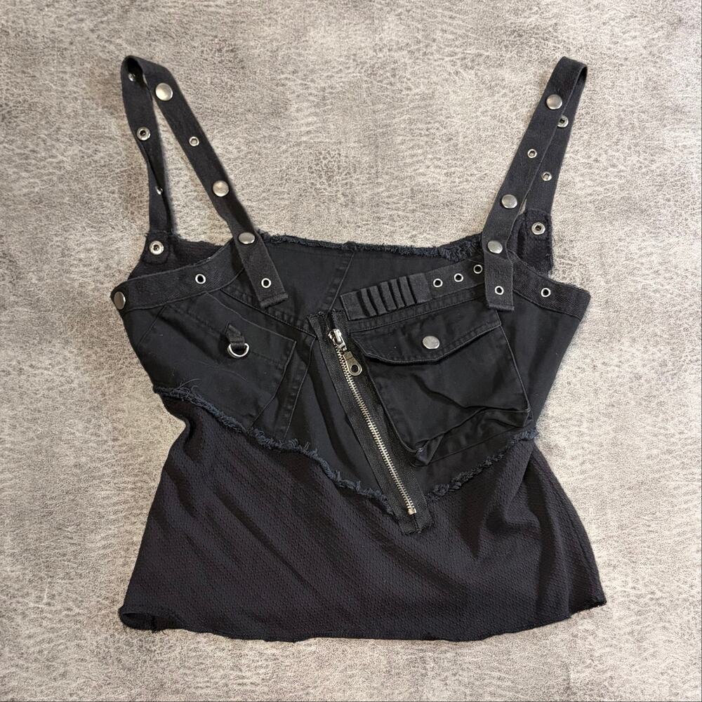 Silver Jeans Black Utility Distressed Tank Top